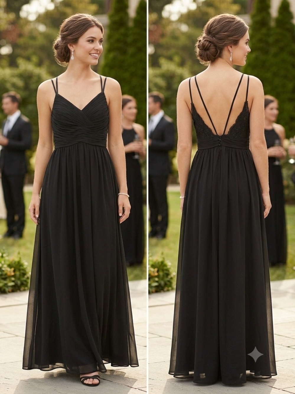 Azazie Black Double-Spaghetti Strap Chiffon Maxi Dress